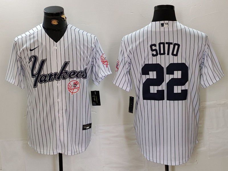 Men New York Yankees #22 Soto White stripe Three generations of joint names Nike 2024 MLB Jersey style 3->new york yankees->MLB Jersey